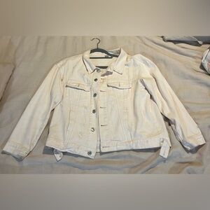 Distressed light pink denim style jacket